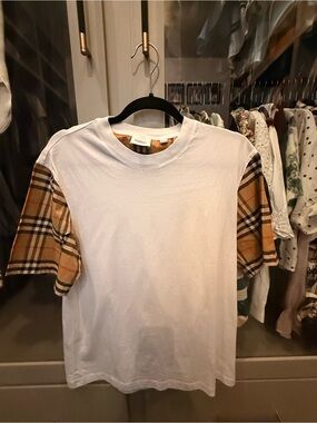 Burberry Check Sleeve Cotton T-Shirt